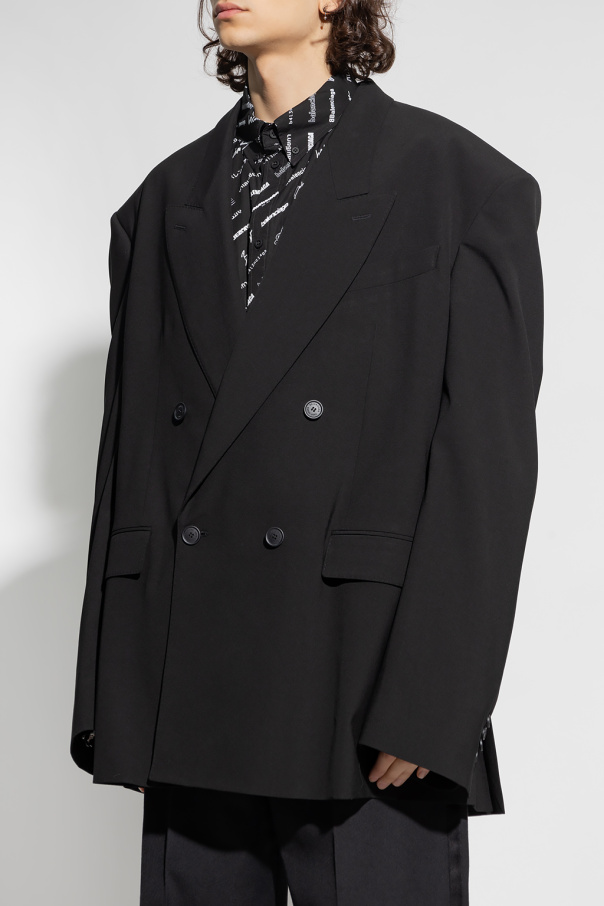 【関税＆送料込み】Balenciaga Wool Double-Breasted Jacket Cinched double-breasted wool blazer in black - Balenciaga